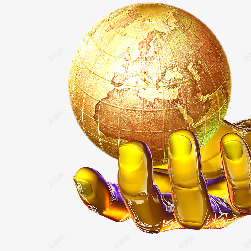 金手托地球png免抠素材_新图网 https://ixintu.com 地球 海报 金手指 金色