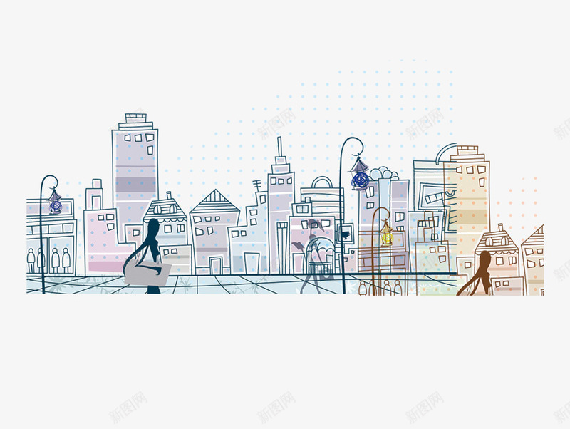 手绘都市插画png免抠素材_新图网 https://ixintu.com 上班 卡通 城市 忙碌 手绘楼房 楼房 高楼大厦