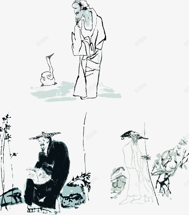 中国风山水画人物矢量图ai免抠素材_新图网 https://ixintu.com 中国风 人物 山水画 矢量图