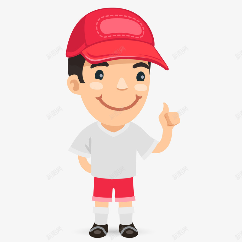 卡通戴帽子的人物矢量图ai免抠素材_新图网 https://ixintu.com 人物设计 儿童 比大拇指 男孩 红色帽子 矢量图