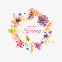 春季水彩手绘花边片素材