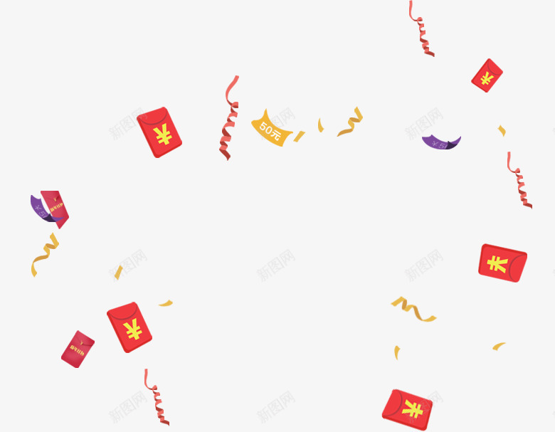 飞舞红包彩带png免抠素材_新图网 https://ixintu.com 彩带 彩带飘飘 红包 飞舞
