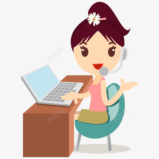卡通玩电脑小女孩png免抠素材_新图网 https://ixintu.com 卡通 女孩 电脑