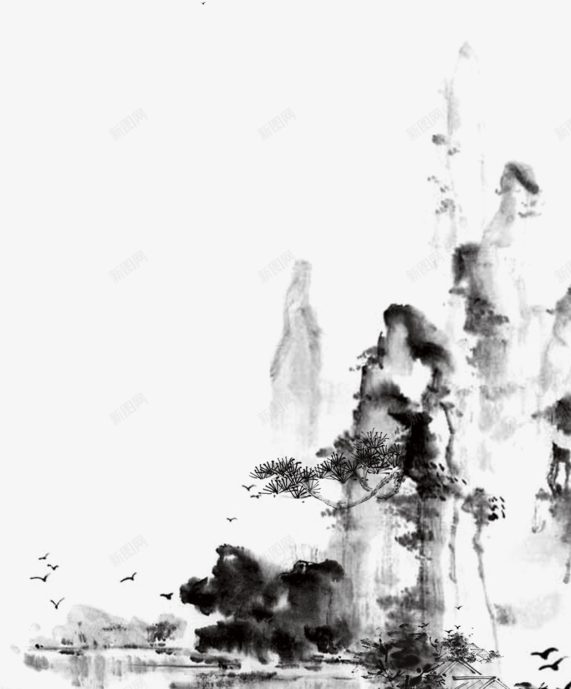 中国风水墨画png免抠素材_新图网 https://ixintu.com 中国 中国风 山水 树 水墨 水墨画 水彩 画室宣传单水墨画
