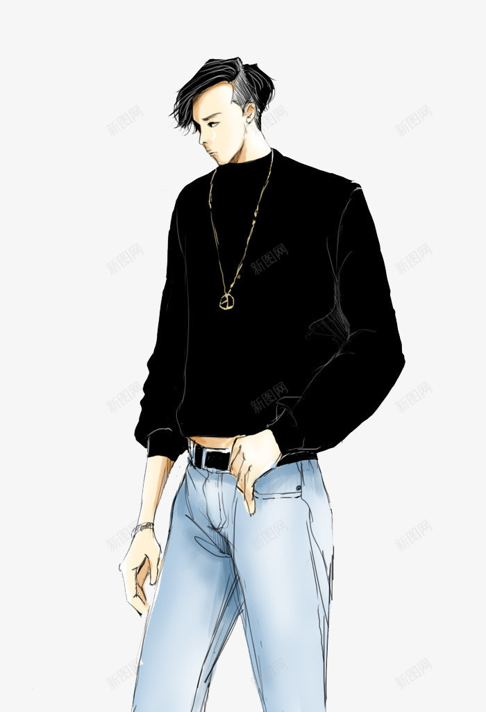 休闲帅气男孩手绘插画png免抠素材_新图网 https://ixintu.com 休闲男生插画 帅气男孩 手绘男孩