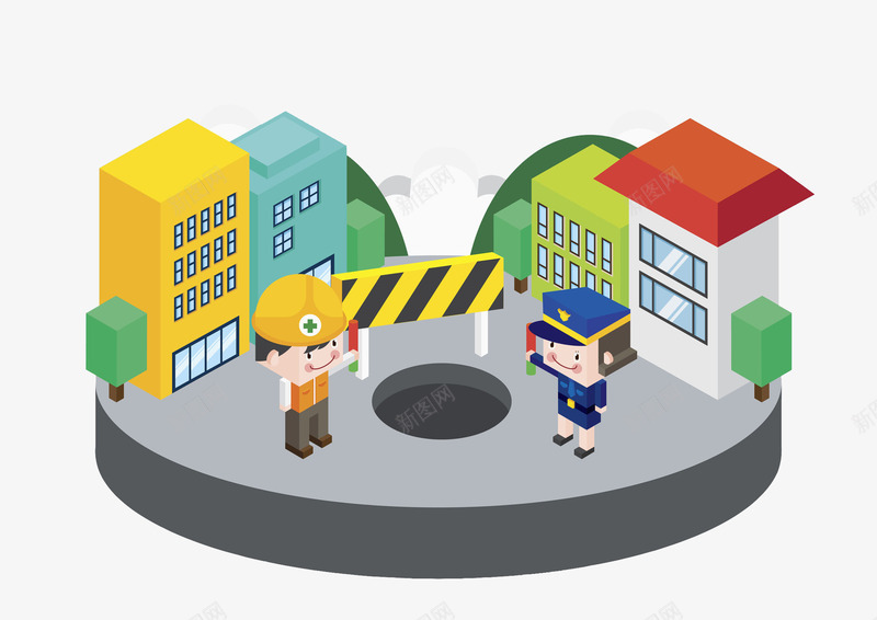 卡通安全施工图png免抠素材_新图网 https://ixintu.com 交警 卡通 工人 房子 手绘 插图 施工 立体的