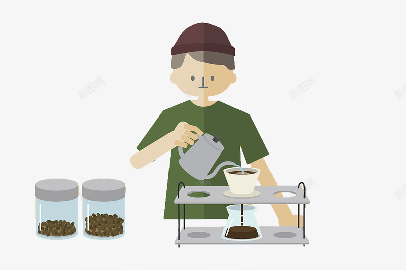 扁平风冲泡咖啡的人png免抠素材_新图网 https://ixintu.com 冲泡咖啡 咖啡 喝咖啡人物 扁平风 煮咖啡 男士 男士煮咖啡喝