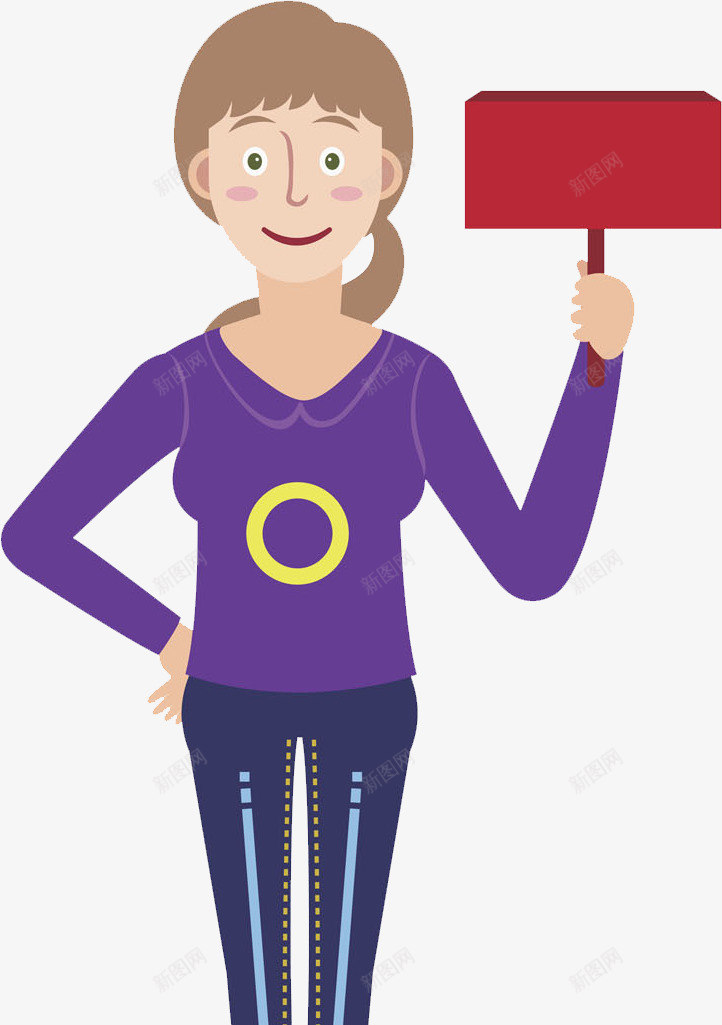 拿牌子的女人png免抠素材_新图网 https://ixintu.com 卡通手绘 女性 微笑的女人 手举牌子 水彩女人 红色牌子