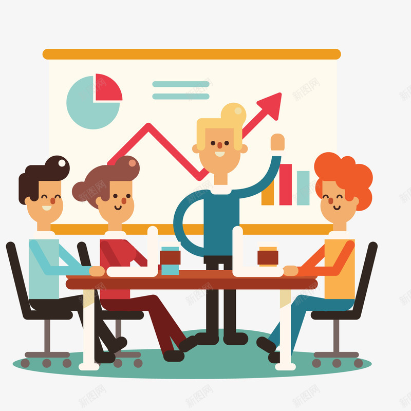 创意四人商务会议矢量图ai免抠素材_新图网 https://ixintu.com 任务设计 办公 商务会议 外国人办公 工作 扁平化 数据分析 矢量图