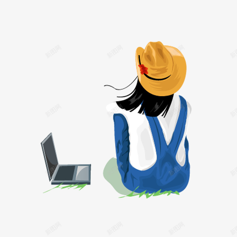 人物背影和电脑png免抠素材_新图网 https://ixintu.com 人物背影 帽子 电脑 矢量装饰 装饰
