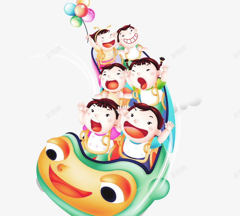 卡通坐过山车png免抠素材_新图网 https://ixintu.com 儿童 卡通 游乐园 过山车