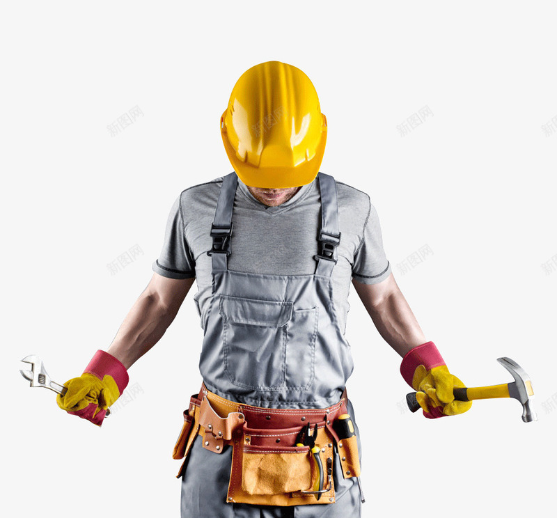 黄色安全帽铁锤扳子工人png免抠素材_新图网 https://ixintu.com 安全帽 工人 扳子 铁锤 黄色