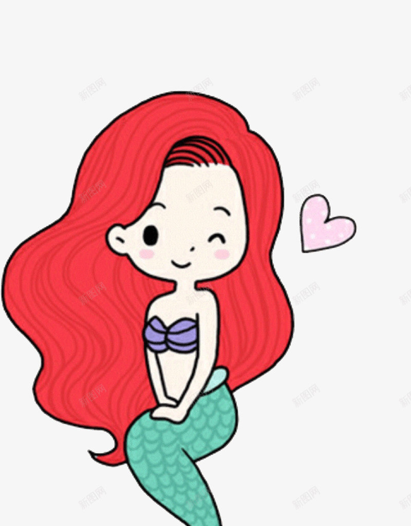手绘美人鱼png免抠素材_新图网 https://ixintu.com 手绘 插画 红色 美人鱼