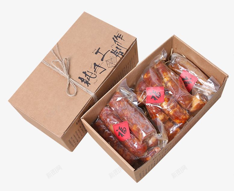 土特产腊肉肠手工包装盒png免抠素材_新图网 https://ixintu.com 包装盒 土特产 土特产包装 定制 牛皮纸 纯手工 腊肉肠
