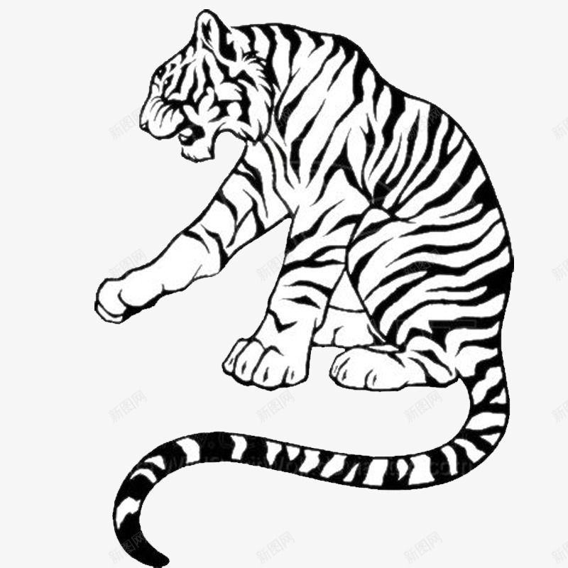 黑白凶猛老虎png免抠素材_新图网 https://ixintu.com 凶猛 坐着抬起一只爪子的 抬脚 百兽之王 素描老虎 老虎 黑白