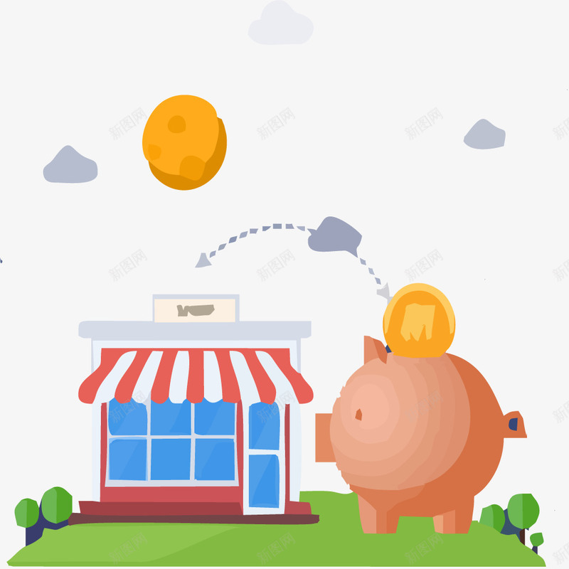 房屋与金钱小猪png免抠素材_新图网 https://ixintu.com 存钱罐png 小猪 建筑 房屋 金钱