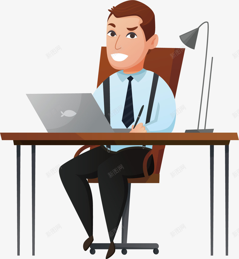 认真工作员工矢量图ai免抠素材_新图网 https://ixintu.com 台灯 商务 商务活动 电脑 男士 笔记本 矢量图