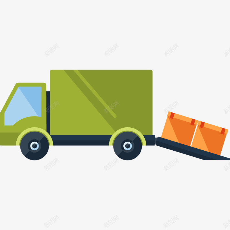 物流绿色推货车拉货上车图标png_新图网 https://ixintu.com 拉货上车 推货车 物流 绿色