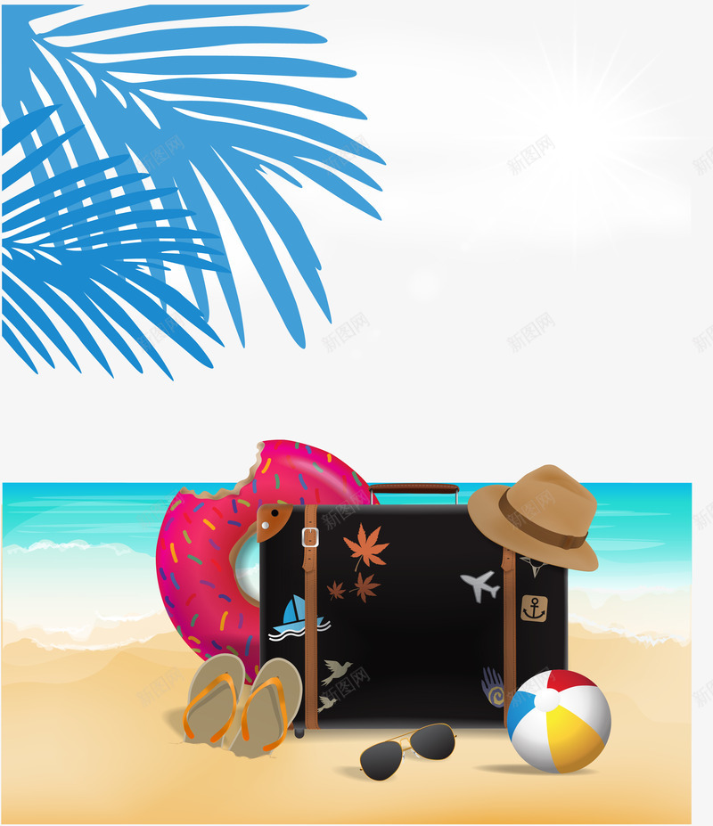 夏日旅行边框纹理png免抠素材_新图网 https://ixintu.com 免抠PNG 卡通 大海 帽子 拖鞋 旅游 旅行 沙滩场景 沙滩球 行李箱