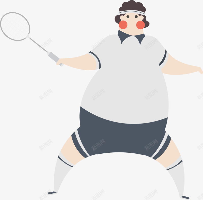 打羽毛球的呆萌胖子png免抠素材_新图网 https://ixintu.com 卷发男人 呆萌胖子 手拿球拍 打羽毛球 羽毛球拍 羽毛球赛插画 羽毛球运动