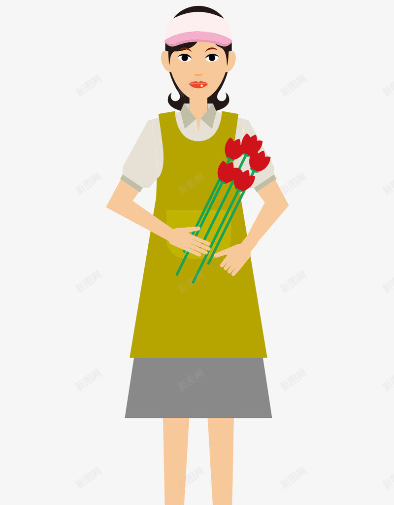 卡通手绘戴帽子拿花花艺师png免抠素材_新图网 https://ixintu.com 卡通的花艺师 平面花艺师 戴帽子的花衣师 手绘的花朵 矢量花艺师