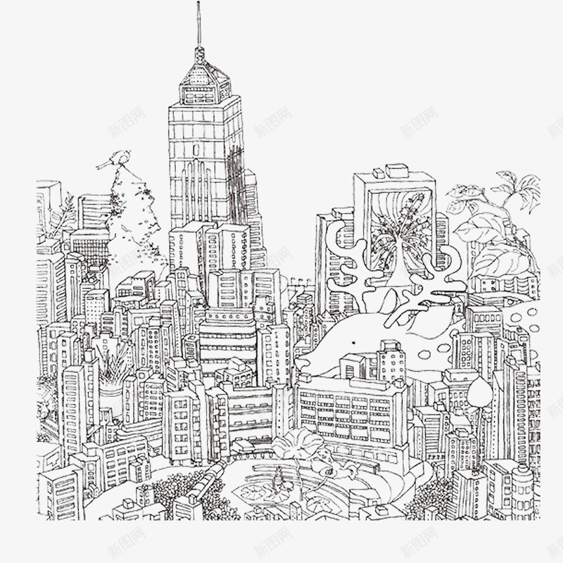 手绘线稿抽象香港png免抠素材_新图网 https://ixintu.com 中华人民共和国香港特别行政区 中国香港 夸张香港建筑 手绘线稿 抽象香港 海报设计 老香港 香港城市 香港景区