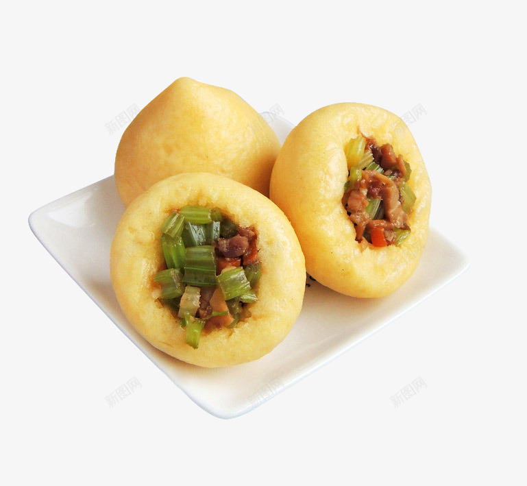 杂粮窝窝头png免抠素材_新图网 https://ixintu.com 特色美食 白色盘子 窝窝头 肉 芹菜 餐饮素材
