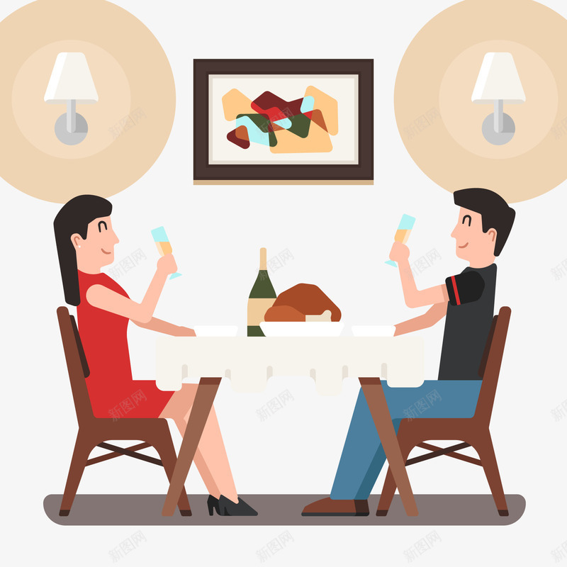 浪漫约会聚餐矢量图ai免抠素材_新图网 https://ixintu.com PNG免抠图下载 干杯 晚餐 浪漫 火鸡 爱情 矢量图 约会吃饭