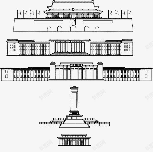 天安门线描建筑png免抠素材_新图网 https://ixintu.com 免费下载 天安门 天安门剪影 天安门素描 建筑 建筑线描 线稿