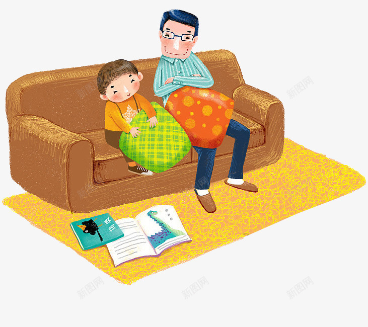 卡通插图父亲节插画孩子与爸爸坐png免抠素材_新图网 https://ixintu.com 卡通插图 卡通插图父亲节插画孩子与爸爸坐在沙发场景免费下载 场景插图 坐在沙发 孩子与爸爸 插图 插画 父亲节