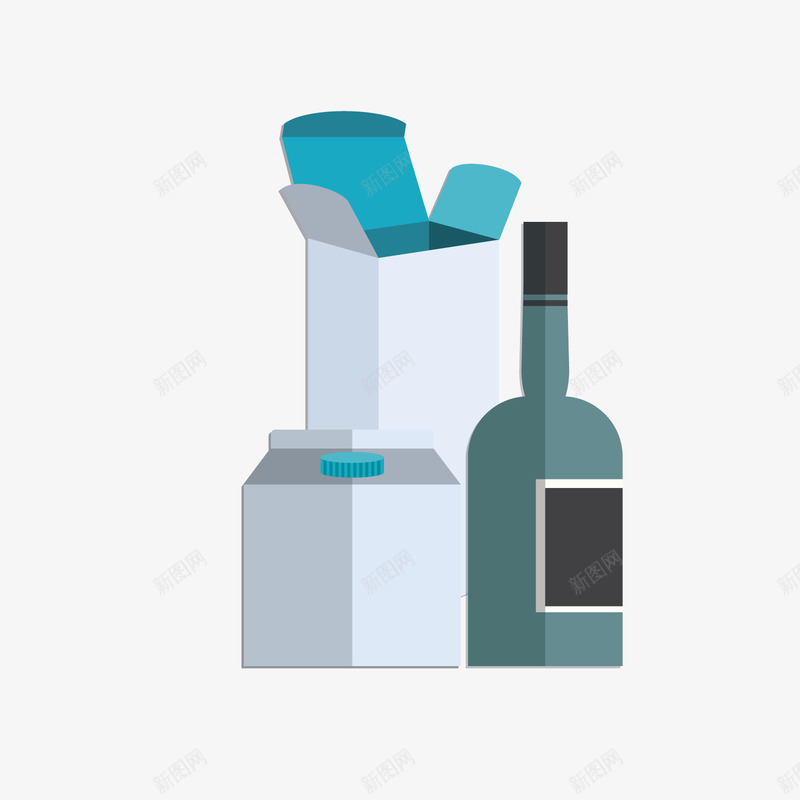 灰色酒瓶png免抠素材_新图网 https://ixintu.com 包装 反光 扁平化 柱形 灰色 盒子 酒瓶 食物