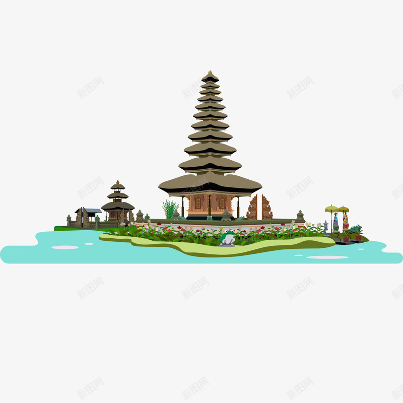 水神庙乌伦妲努布拉坦庙矢量图ai免抠素材_新图网 https://ixintu.com 世界旅游日 创意 卡通 水神庙 风景设计 矢量图