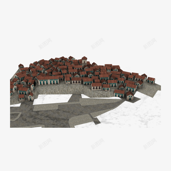红瓦房屋远景建筑png免抠素材_新图网 https://ixintu.com 建筑设计 房屋 瓦房 红瓦 远景