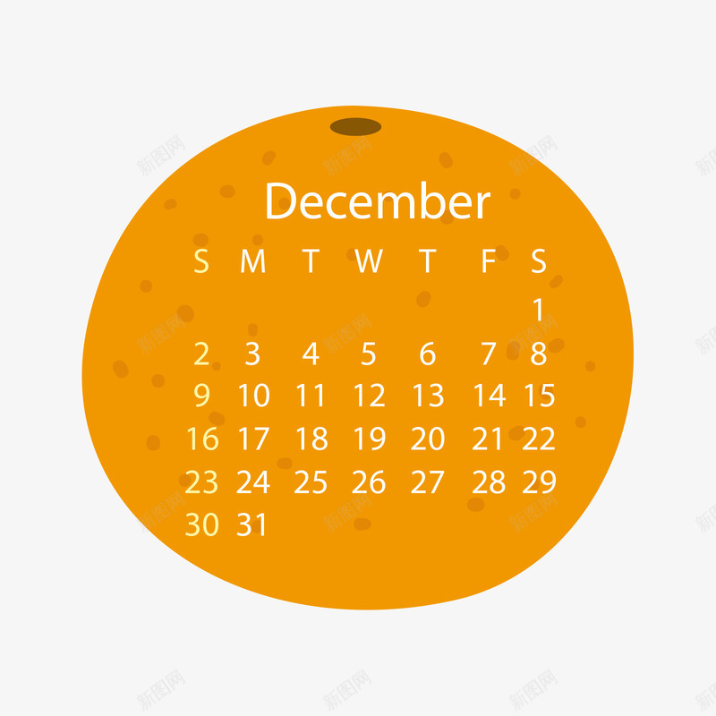 黄色橙子2018年12月日历矢量图ai免抠素材_新图网 https://ixintu.com 12月 2018 2018日历 日历 橙子 水果日历 黄色 矢量图