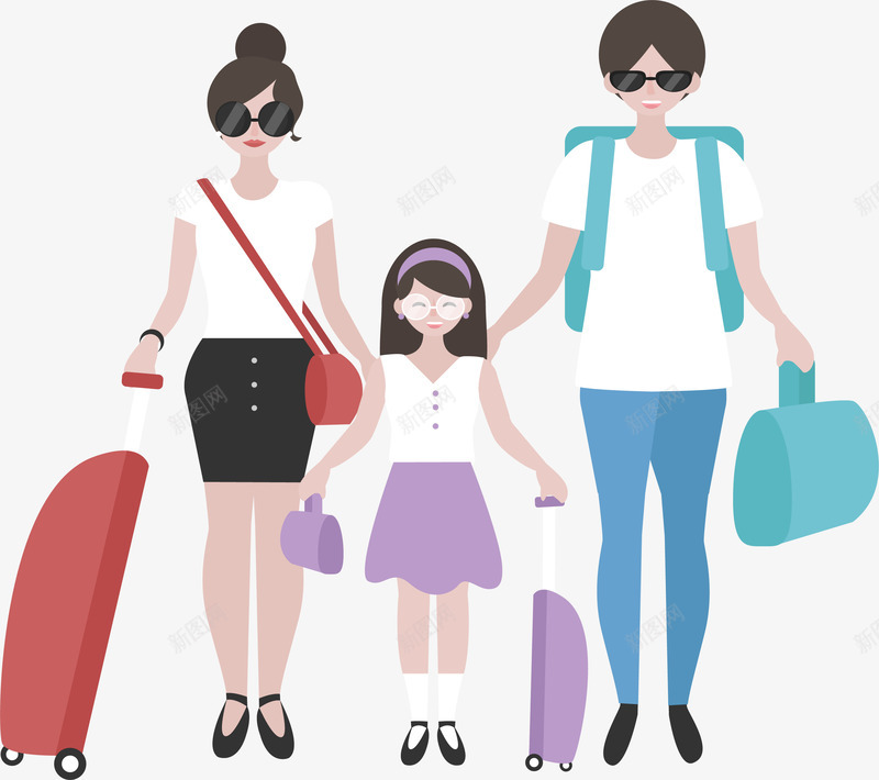手绘旅行旅游人物插画矢量图ai免抠素材_新图网 https://ixintu.com 一家出行 出游 卡通旅行旅游 手绘旅行人物 旅游 旅行 行李 行李箱 驴友 矢量图