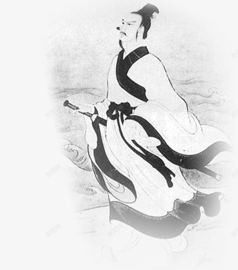 黑白古典人物诗人屈原端午png免抠素材_新图网 https://ixintu.com 人物 古典 屈原 端午 诗人 黑白