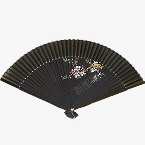 小花黑色扇子png免抠素材_新图网 https://ixintu.com 扇子 黑色