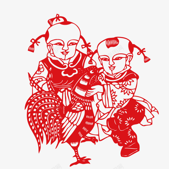 鸡年剪纸矢量图ai免抠素材_新图网 https://ixintu.com 剪纸 红色 鸡年 矢量图
