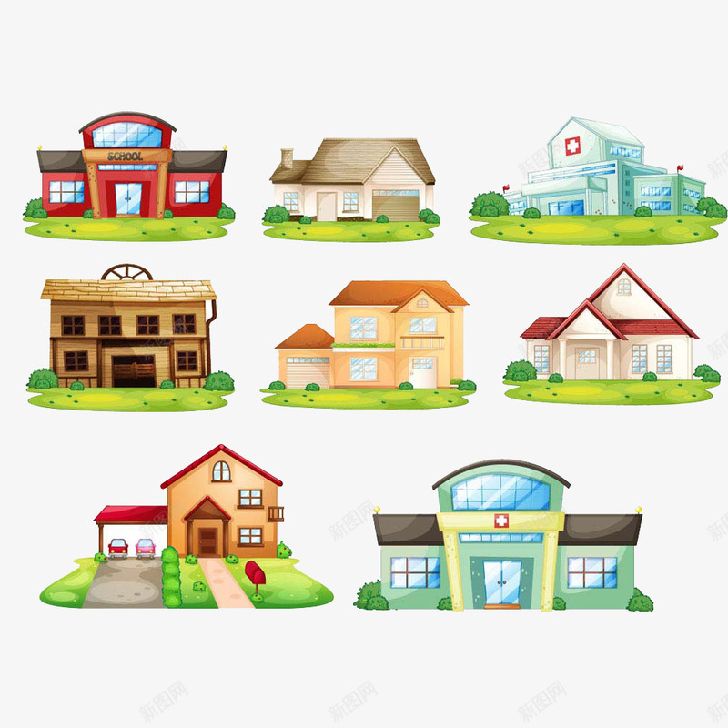 学校建筑png免抠素材_新图网 https://ixintu.com 学校 建筑 房子 手绘