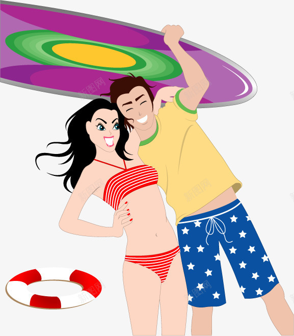 撑太阳伞的少男少女png免抠素材_新图网 https://ixintu.com AI矢量 免费PNG 太阳伞 女孩 少男 沙滩 泳衣 游泳圈