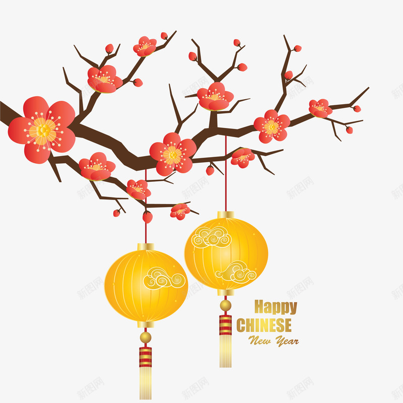 梅花灯笼矢量图eps免抠素材_新图网 https://ixintu.com 300像素图 EPS图免抠 大图免抠 挑花 花枝 高清免抠 矢量图