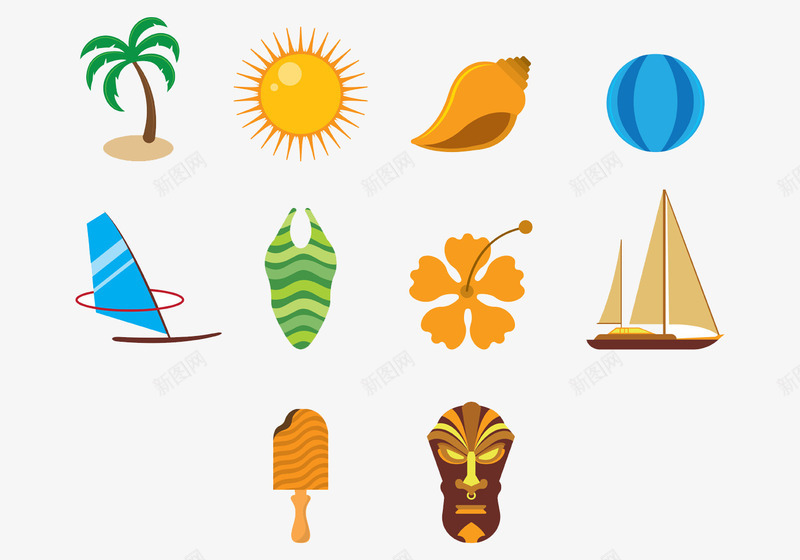 卡通沙滩图标png_新图网 https://ixintu.com 合集 图标 图腾 彩色 旅游 滑翔 面具