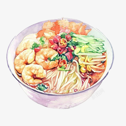 海鲜面虾面片psd免抠素材_新图网 https://ixintu.com 手绘美食 海鲜面 虾子 面条 鱼虾面 黄瓜丝