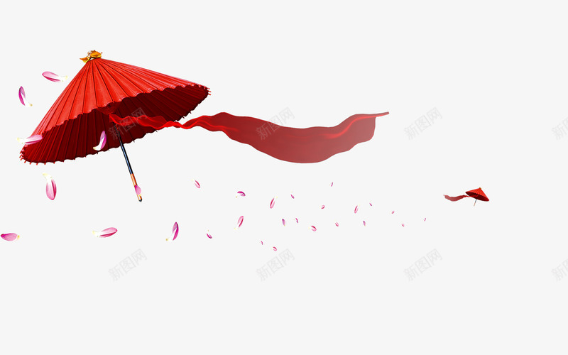 飞舞红伞红绸花瓣png免抠素材_新图网 https://ixintu.com 红伞 红绸 花瓣 花飘落 飞舞