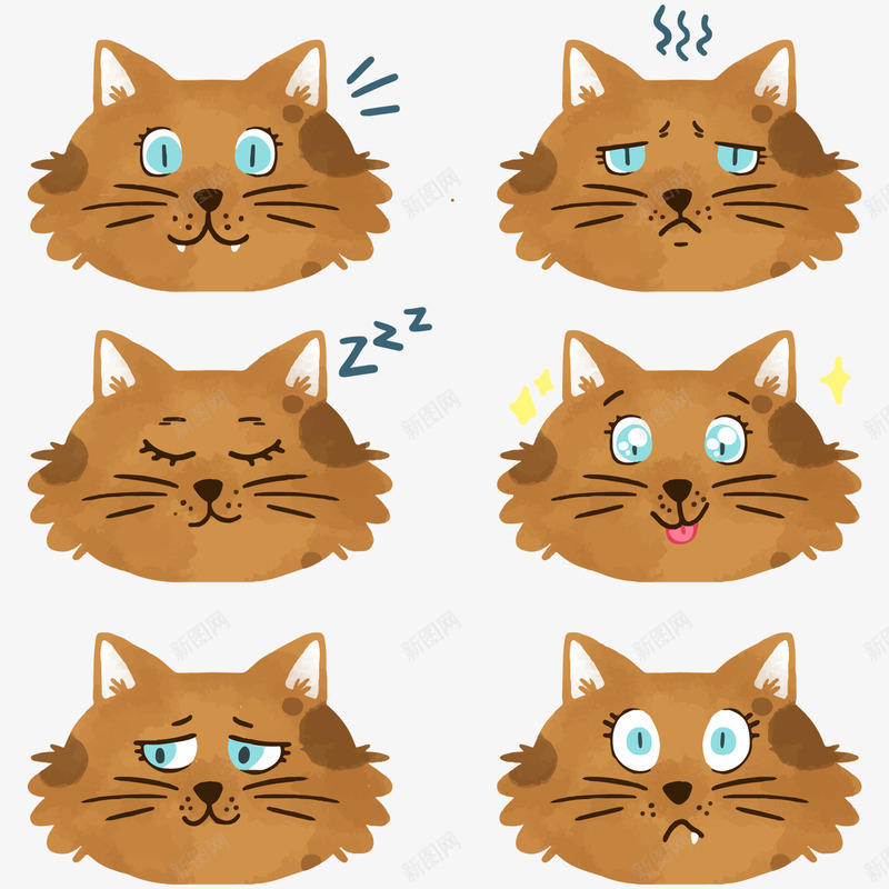 水彩猫表情符号png免抠素材_新图网 https://ixintu.com 发抖 失望 水彩 沉默 猫 睡觉 笑 表情 难过