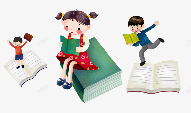 儿童读书日可爱手绘插图png免抠素材_新图网 https://ixintu.com 书本 儿童读书日 卡通插图 可爱 女孩 手绘 插图