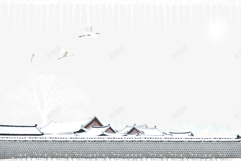 雪中的墙和古房子png免抠素材_新图网 https://ixintu.com 冬景 冰凌 古房子 墙 树 雪 飞雪