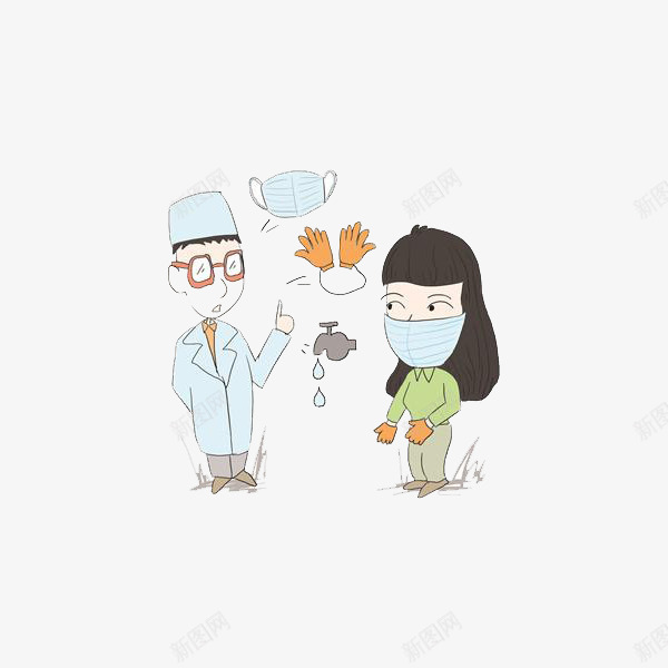 医生和戴口罩的女士png免抠素材_新图网 https://ixintu.com 卡通 卫生 口罩 安全 带口罩的人 手绘 过滤 阻碍 预防