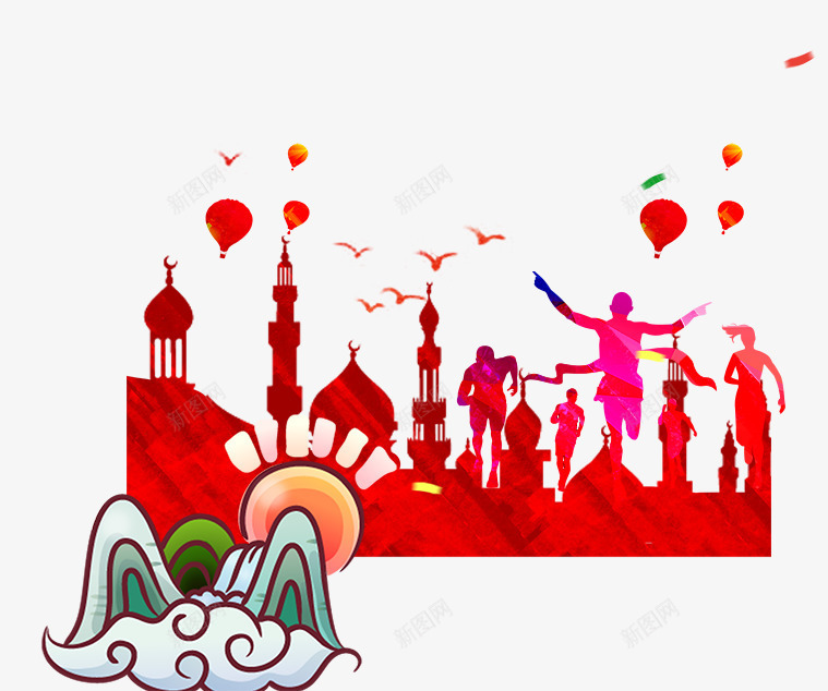 城市奔跑的人物剪影png免抠素材_新图网 https://ixintu.com 剪影 奔跑的人物 水墨风 灯笼