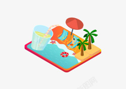 炎热夏日沙滩海边避暑蜜月度假2矢量图素材